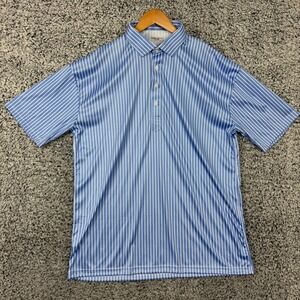 Collars & Co Polo Shirt Mens 2XL Blue White Stripe Dress Collar Golf Performance